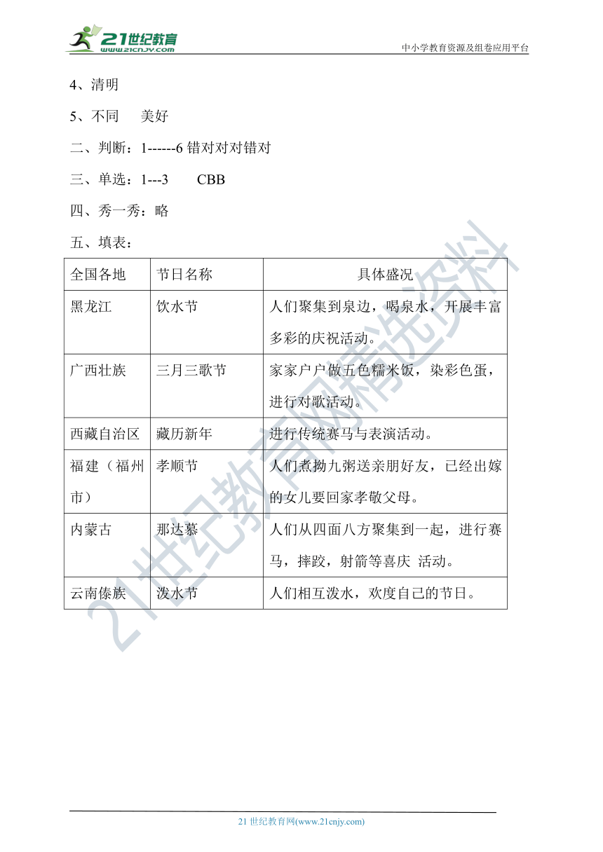 部编版四下道德与法治第十课 我们当地的风俗  新编导学精练（含答案）