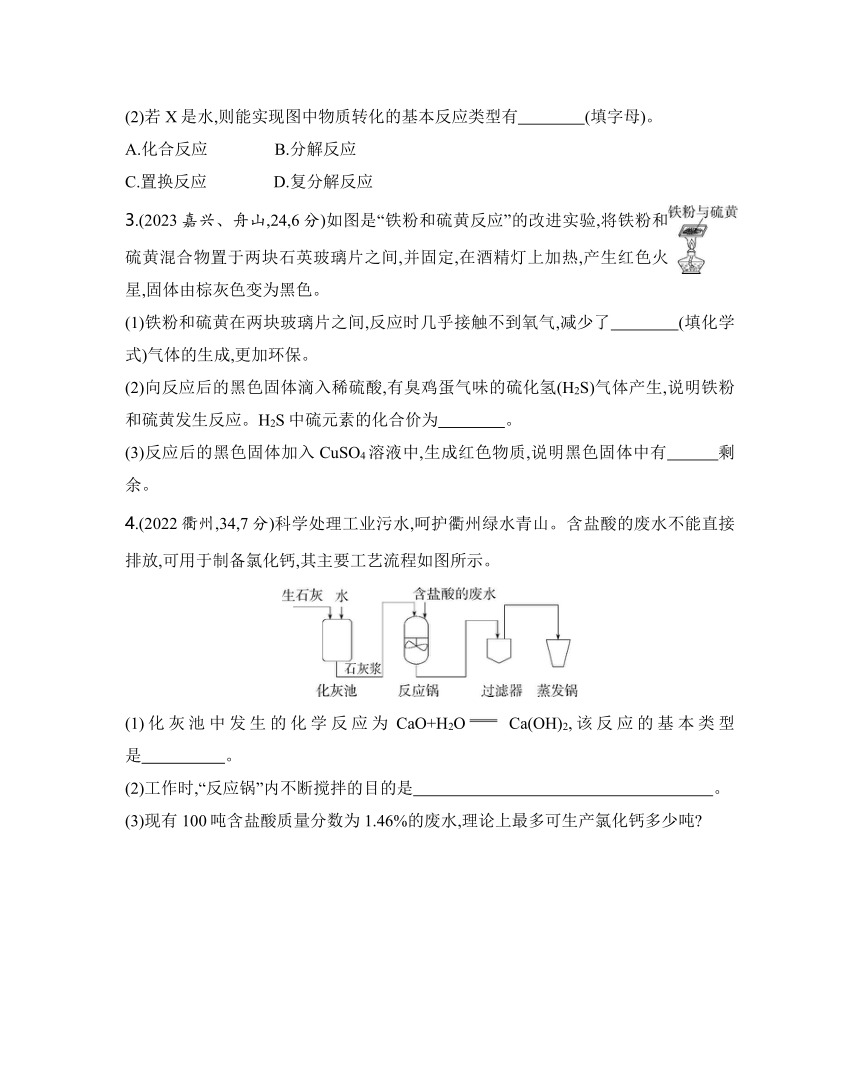 2024年浙江省中考科学二轮复习化学部分：专题十一 物质的转化和循环练习（含答案）