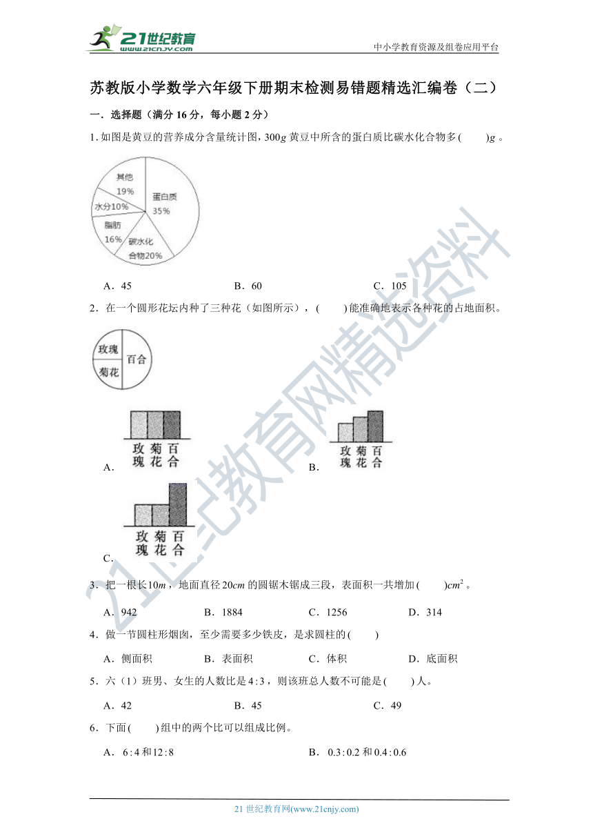 苏教版小学数学六年级下册期末检测易错题精选汇编卷（二）（含答案）