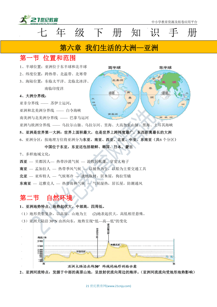 2022年中考地理知识手册（七年级下册）速记抢分宝典