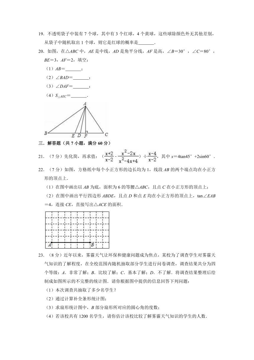 2021-2022学年人教版（五四制）九年级上册数学期末练习试卷 （Word版含答案）