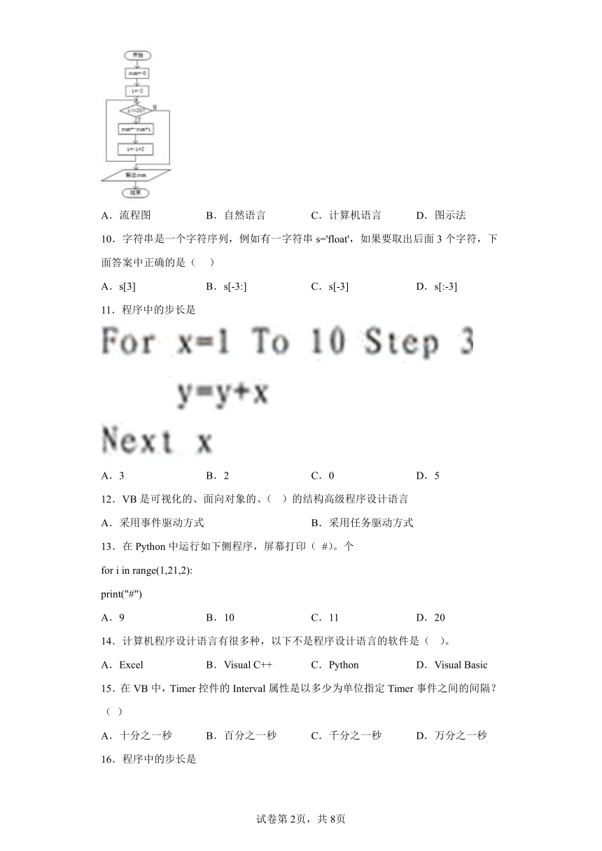 中考信息技术：算法与编程 选择题 专题训练（Word版，含答案）