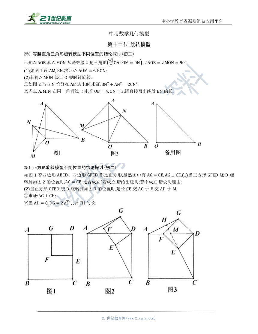 【中考数学几何模型】第十二节：旋转模型250-257（含答案）