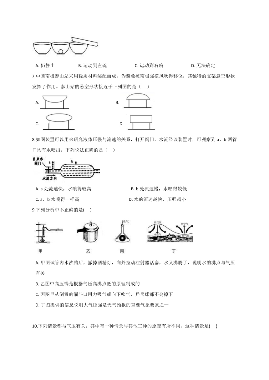 2.4 流体的压强与流速的关系 同步检测（含解析）