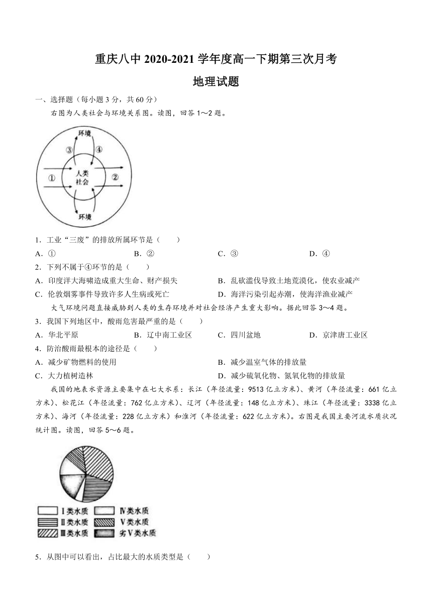 重庆第八高级中学校2020-2021学年高一下学期6月第三次月考地理试题 Word版含答案解析