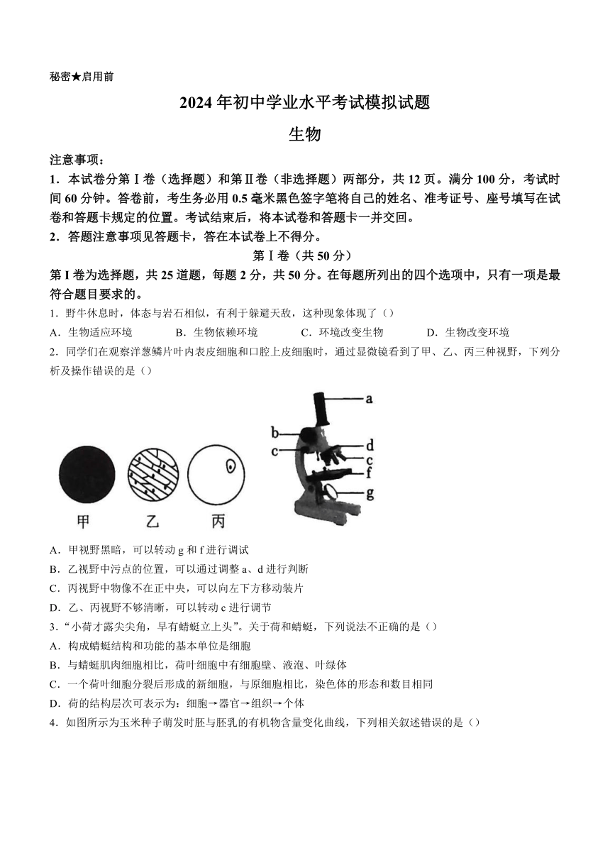 2024年山东省临沂市郯城县初中学业水平考试一模生物试题 （word版 含答案）