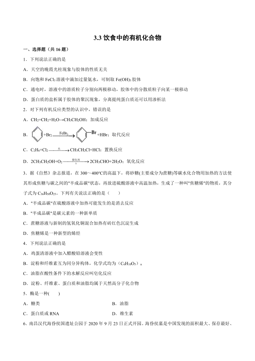 3.3饮食中的有机化合物——提升训练2021-2022学年高一化学下学期鲁科版（2019）必修第二册（含答案解析）