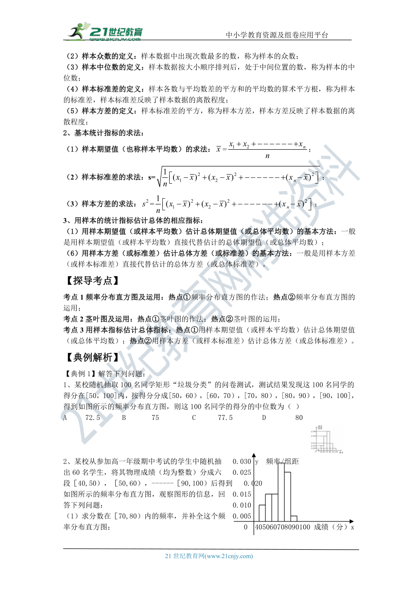 第四十二讲 用样本估计总体--文科数学高考复习 学案