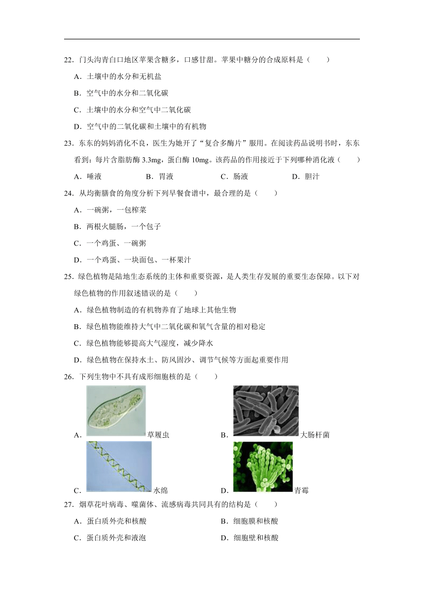 2022初中生物学业水平测试模拟（五）（word版，含解析）