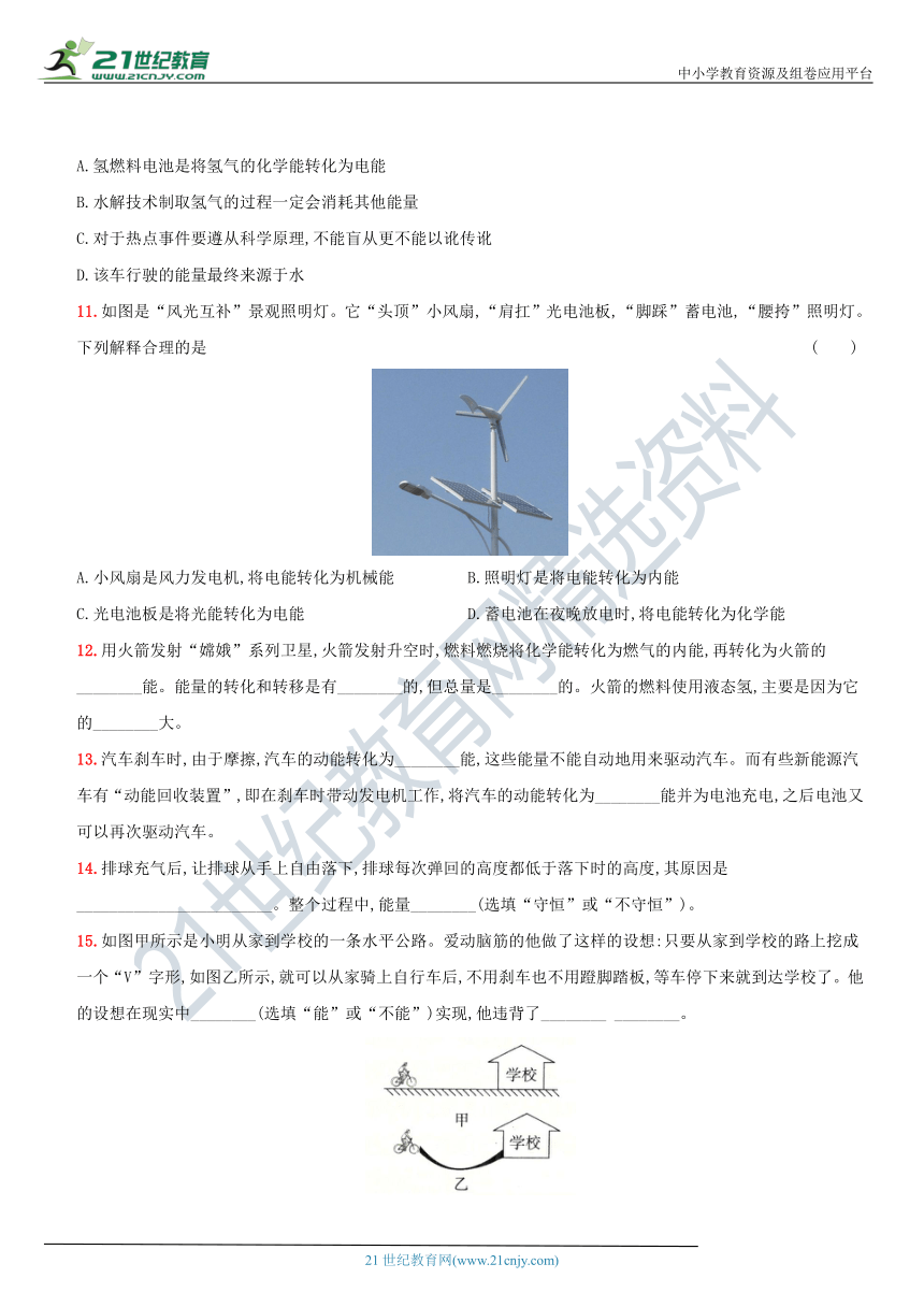 14.3  能量的转化和守恒－2021年秋季九年级物理上册同步作业练习 有解析