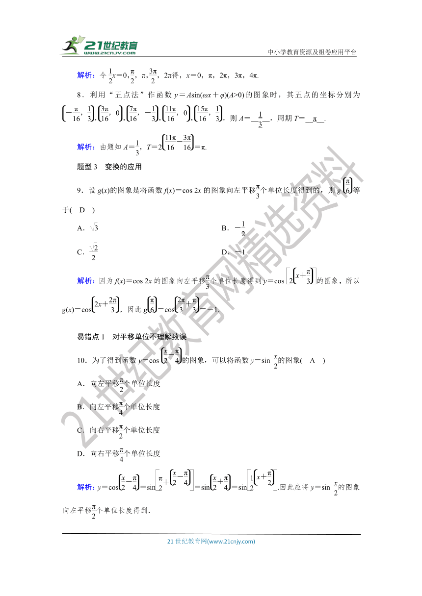 5.6.1-5.6.2 函数y＝Asin(ωx＋φ)的图象(一) 同步练习（含答案）