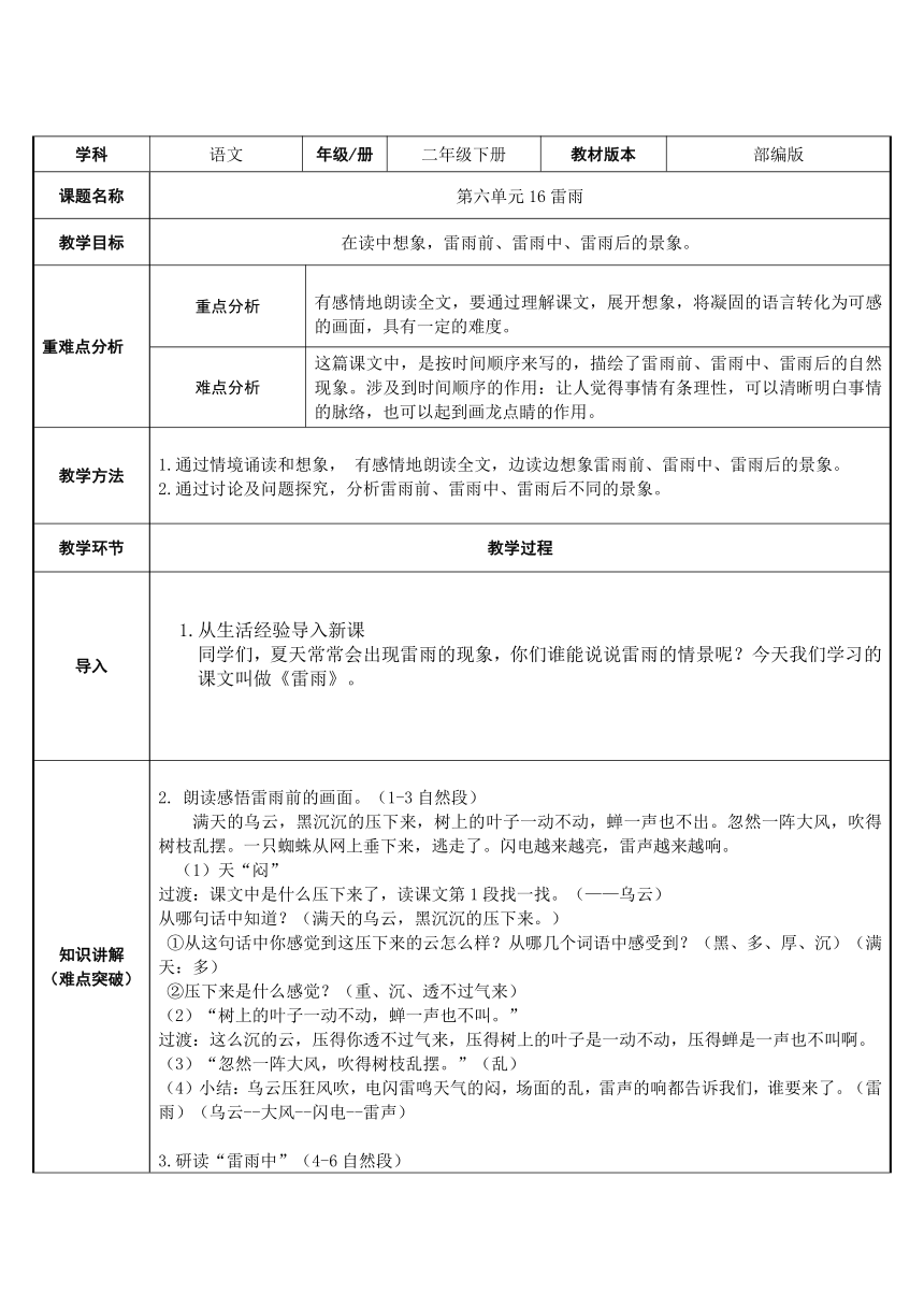 16 雷雨 （表格式教案）