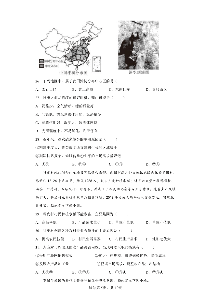 3.1 农业区位因素及其变化 同步练习 （word版含答案）