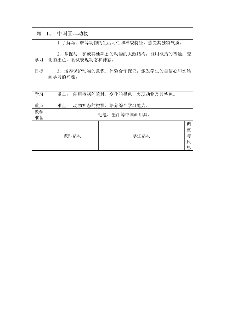 四年级下册美术教案-第10课 中国画—动物 辽海版