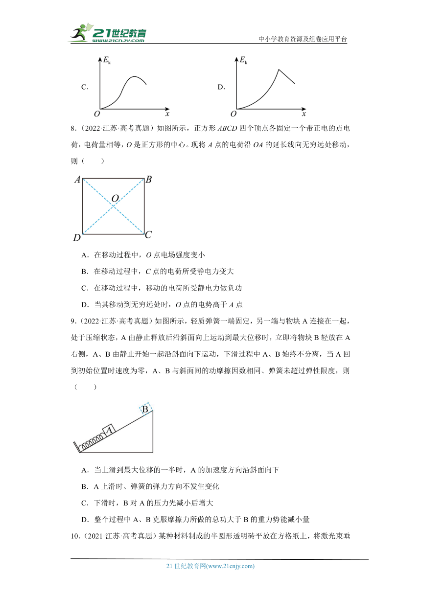 高考物理江苏卷3年（2021-2023）真题汇编-单选题②（有解析）