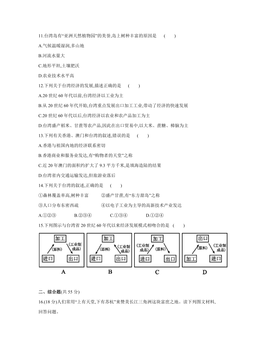 人教版地理八年级下册同步练习：第七章   南方地区  自我综合评价（Word含答案）