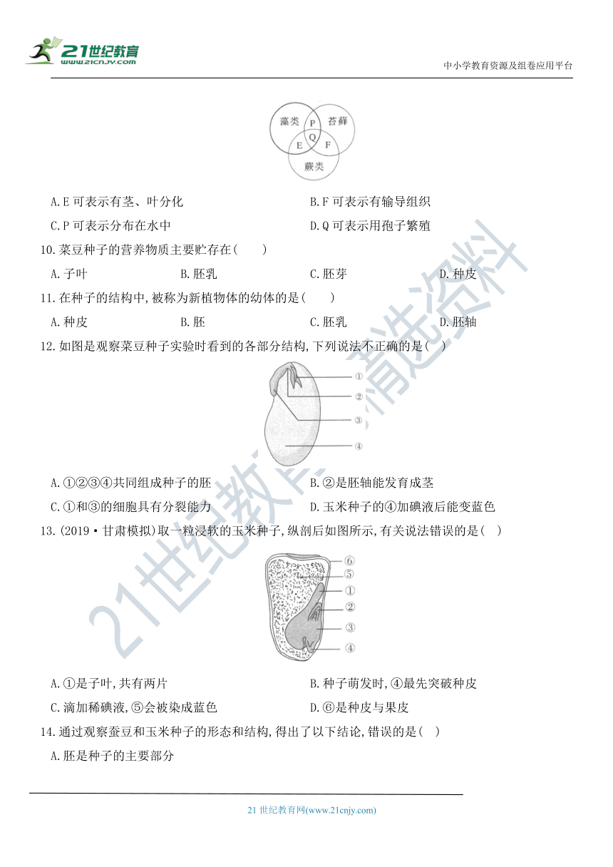 第三单元   第一章  生物圈中有哪些绿色植物 章节测评卷（含部分解析）