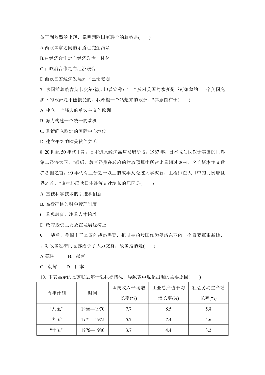 第五单元 二战后的世界变化  同步单元练习（含答案）