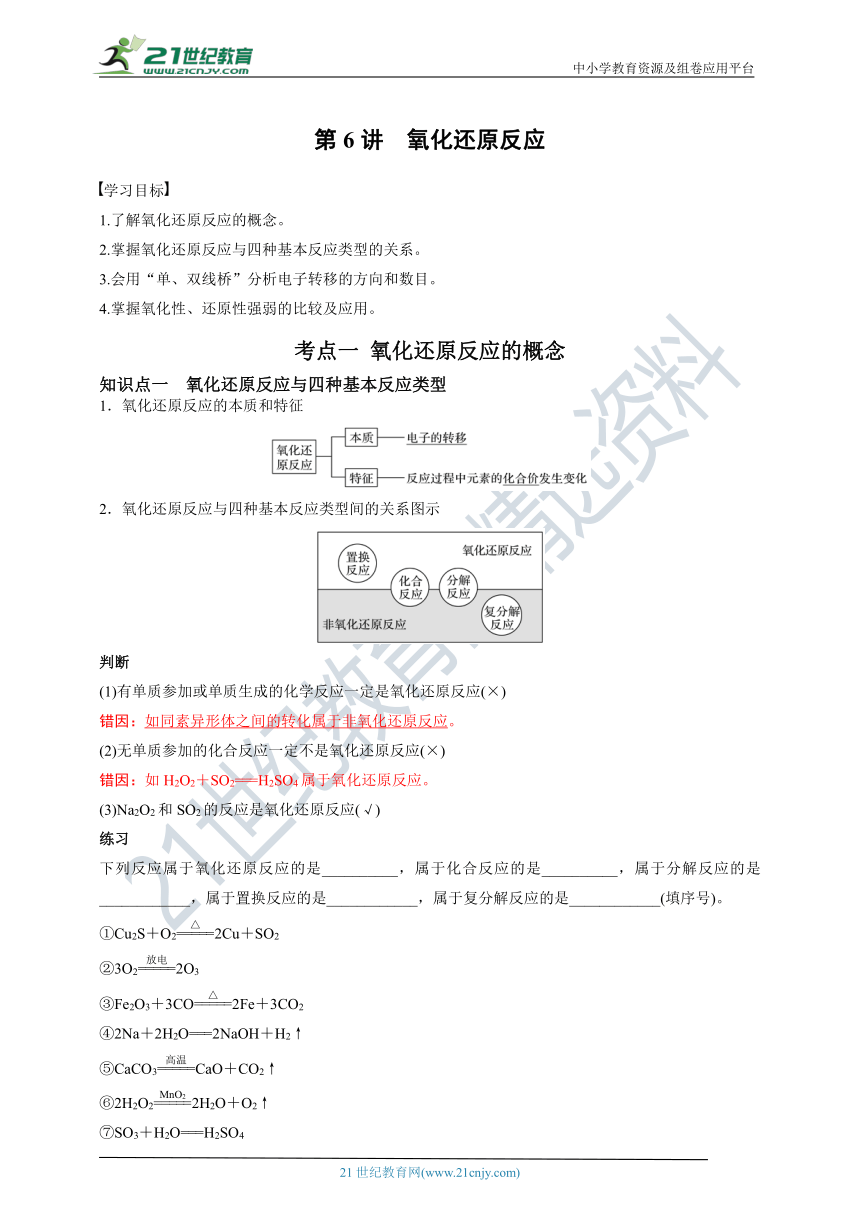 【备考2022】高考化学一轮复习第6讲氧化还原反应考点一氧化还原反应的概念（解析版）
