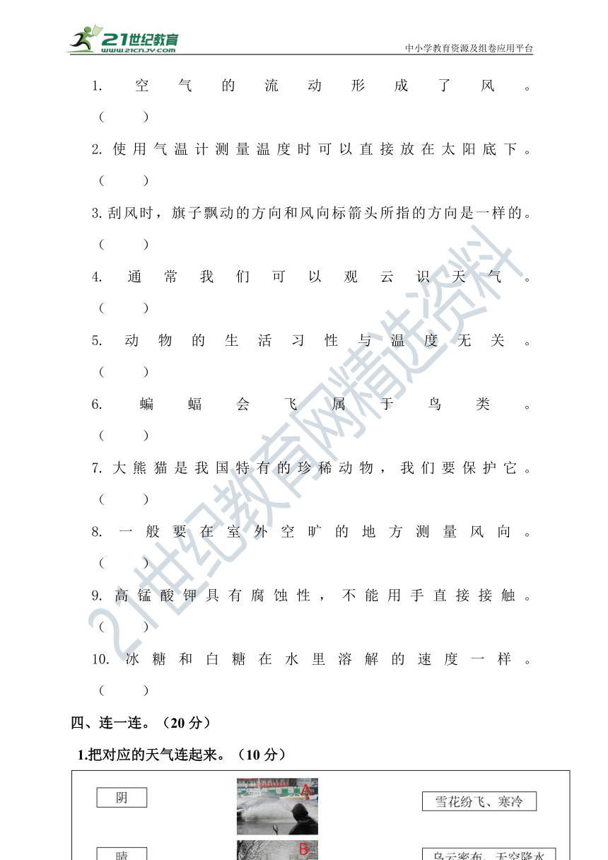 新大象版科学三上期中测试卷（含答案）