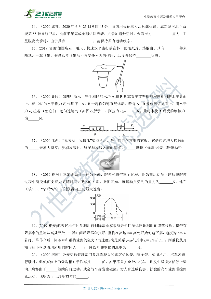 【分层专题测试】2020—2021学年人教版八年级物理下册第八章运动和力能力提升测试卷（含解析）