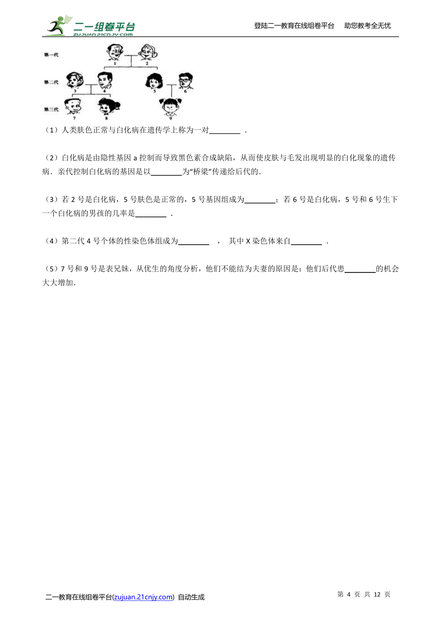 初中生物苏教版八年级下册8.22.4遗传病和优生优育 同步练习（含解析）