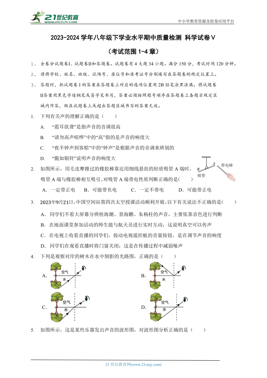 2023-2024学年华师大版八年级下学业水平期中质量检测  科学试卷Ⅴ