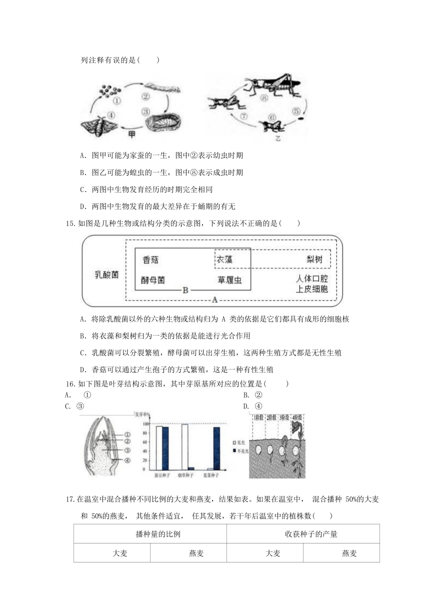 选择题3-期中分题型复习（第1章 代代相传的生命 含解析）