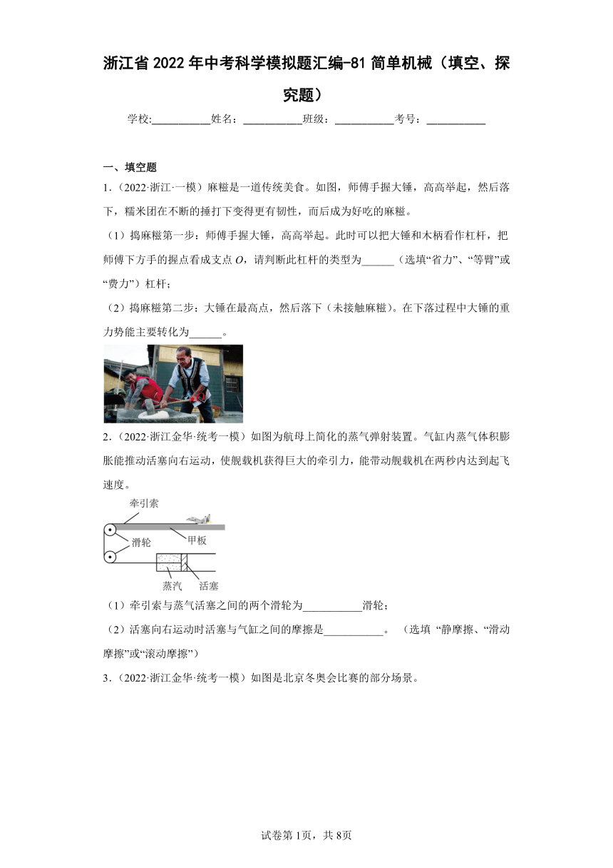 浙江省2022年中考科学模拟题汇编-81简单机械（填空、探究题，含解析）