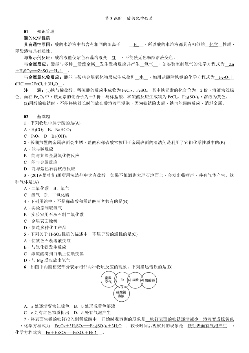 人教版化学九年级下册 10.1常见的酸和碱第3课时 复习学案