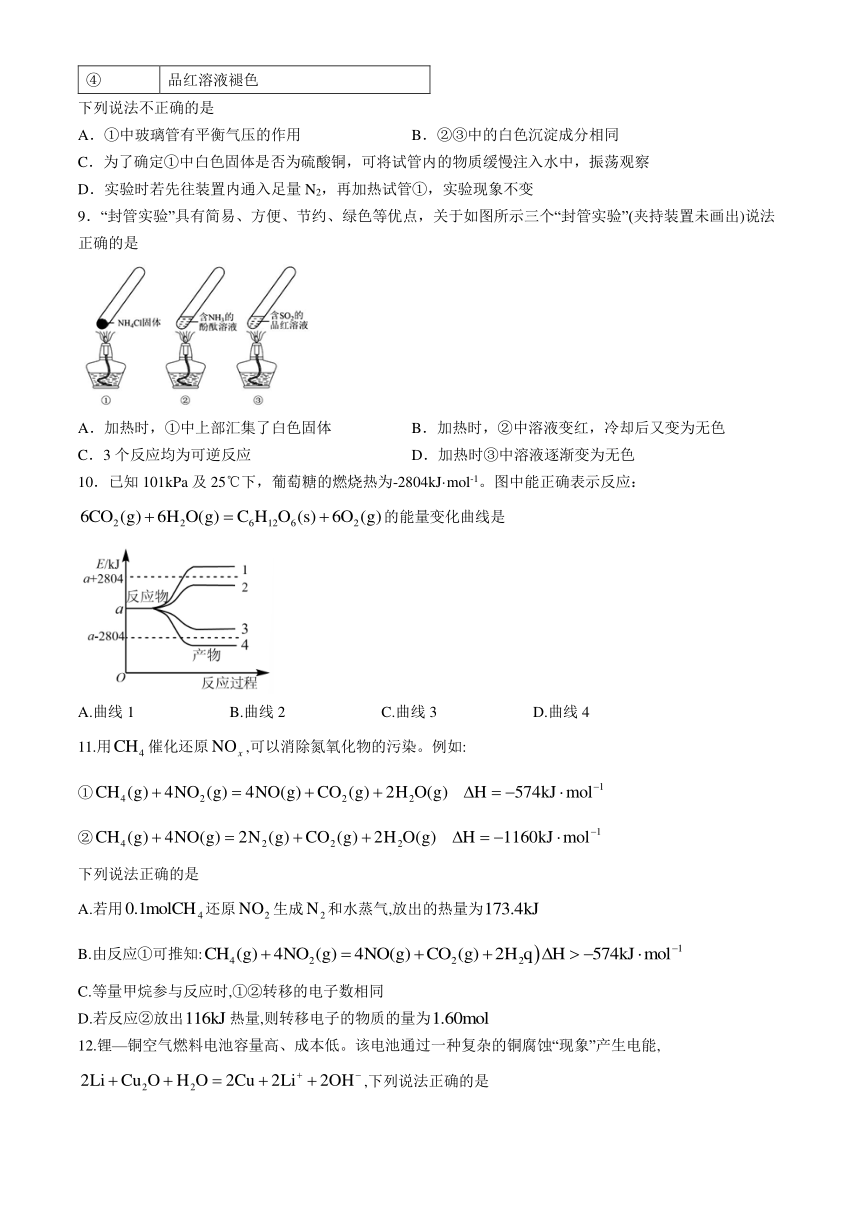 四川省眉山市仁寿实验中学2023-2024学年高一下学期4月期中考试化学试题（含答案）