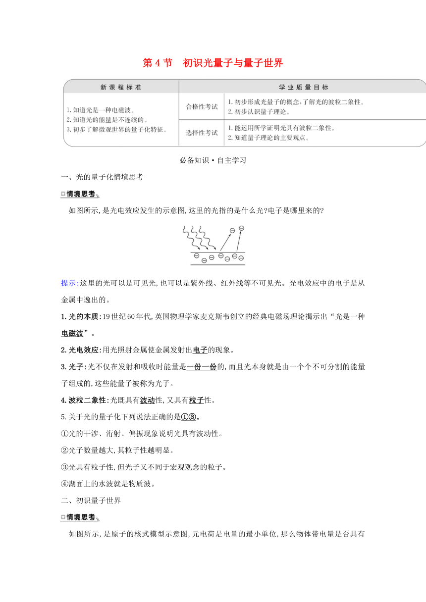 2020-2021学年高二上学期物理鲁科版（2019）必修第三册学案：5.4初识光量子与量子世界