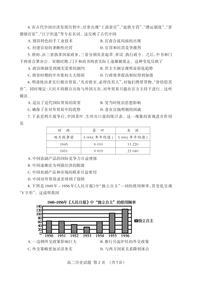 山东省泰安市2020-2021学年高二上学期期末考试历史试题（可编辑PDF版）