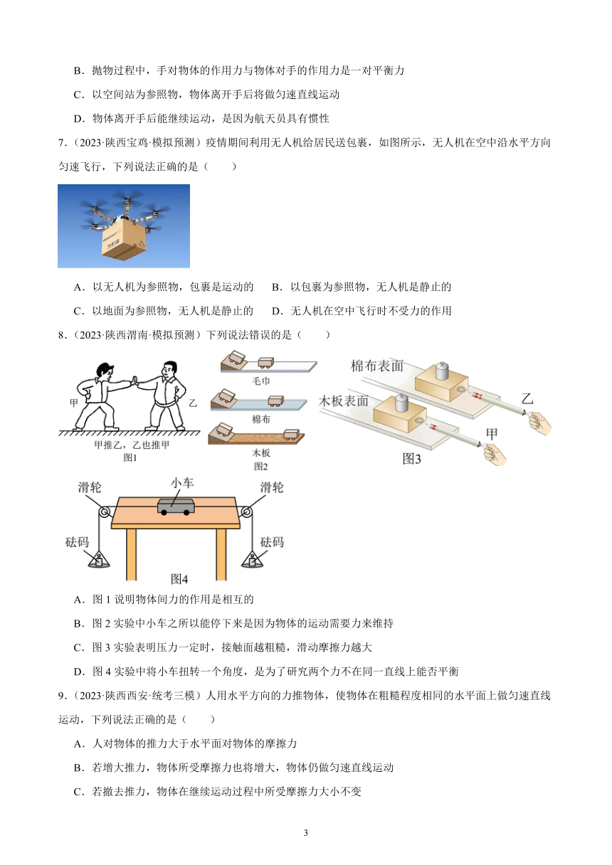 2023年陕西省九年级物理中考模拟题分项选编：运动和力（含解析）