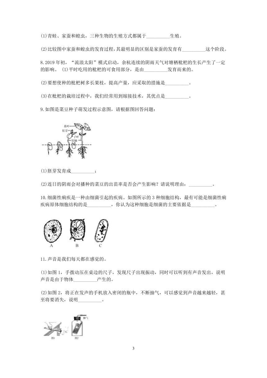 浙教版七年级科学2022-2023学年下学期“期中冲刺”分类题型训练（十二）：填空题（7）【word，含答案】