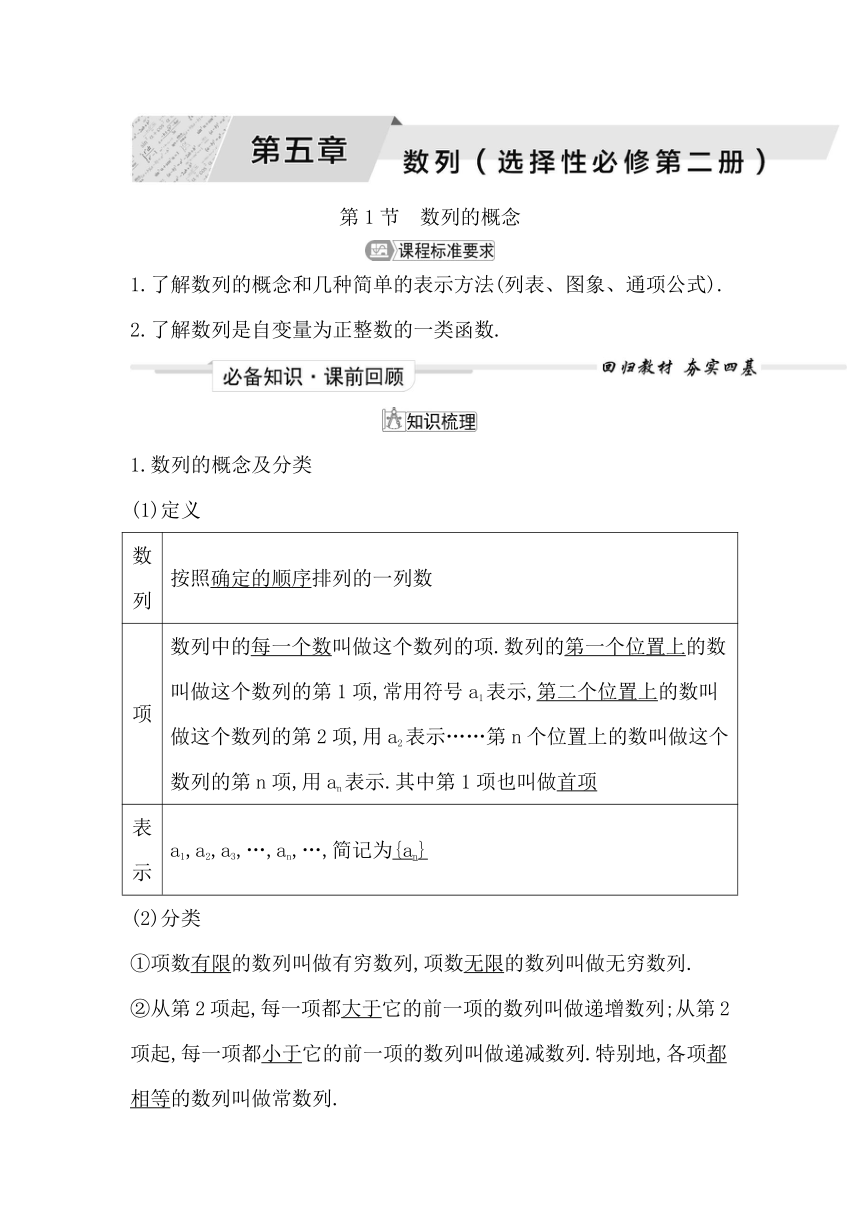 2023届高考一轮复习导与练(选择性必修第二册)第五章 第1节 数列的概念 讲义（Word版含答案）