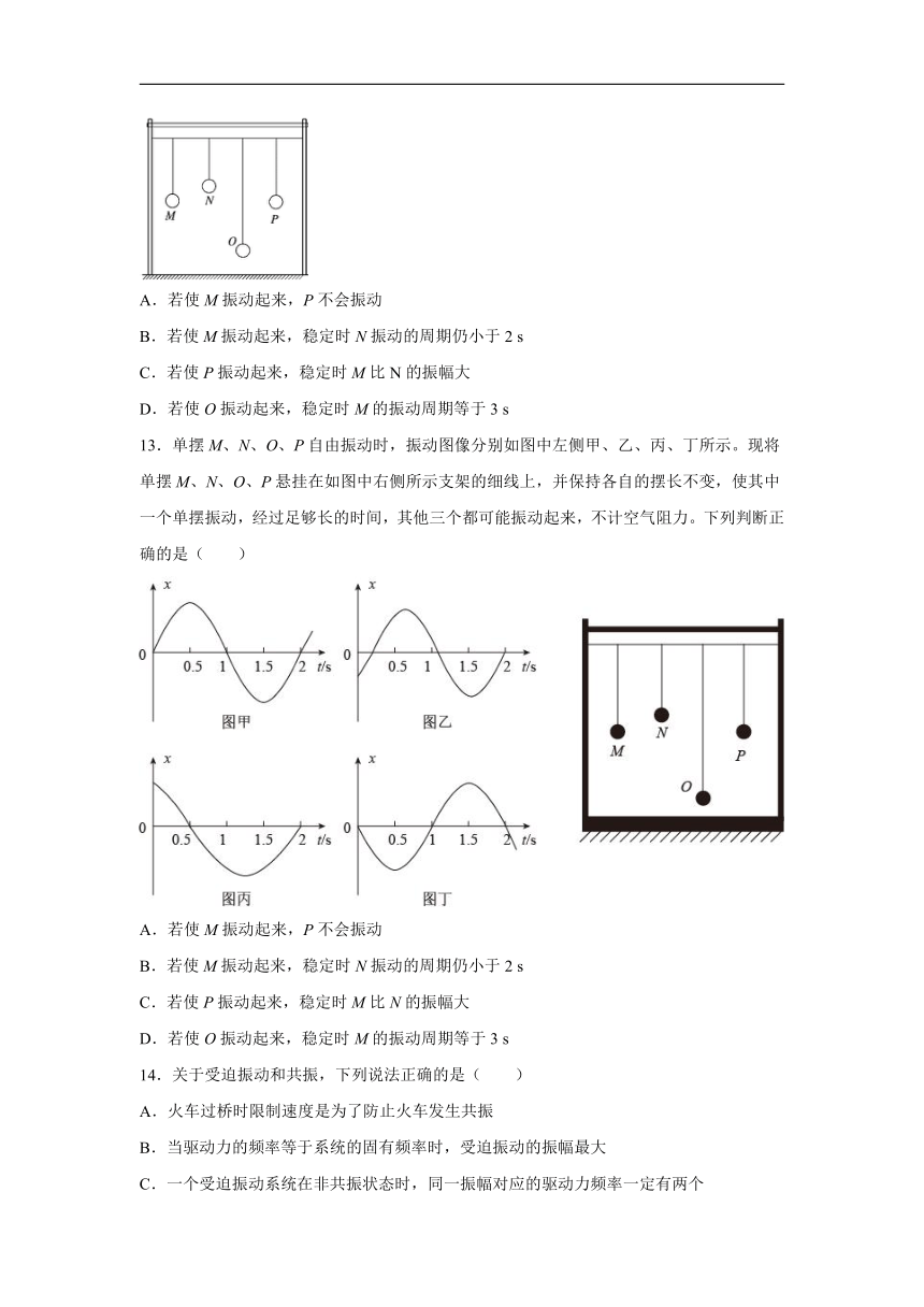 -2021-2022学年高二上学期鲁科版（2019）选择性必修第一册：2.5生活中的振动 同步练习（word解析版）