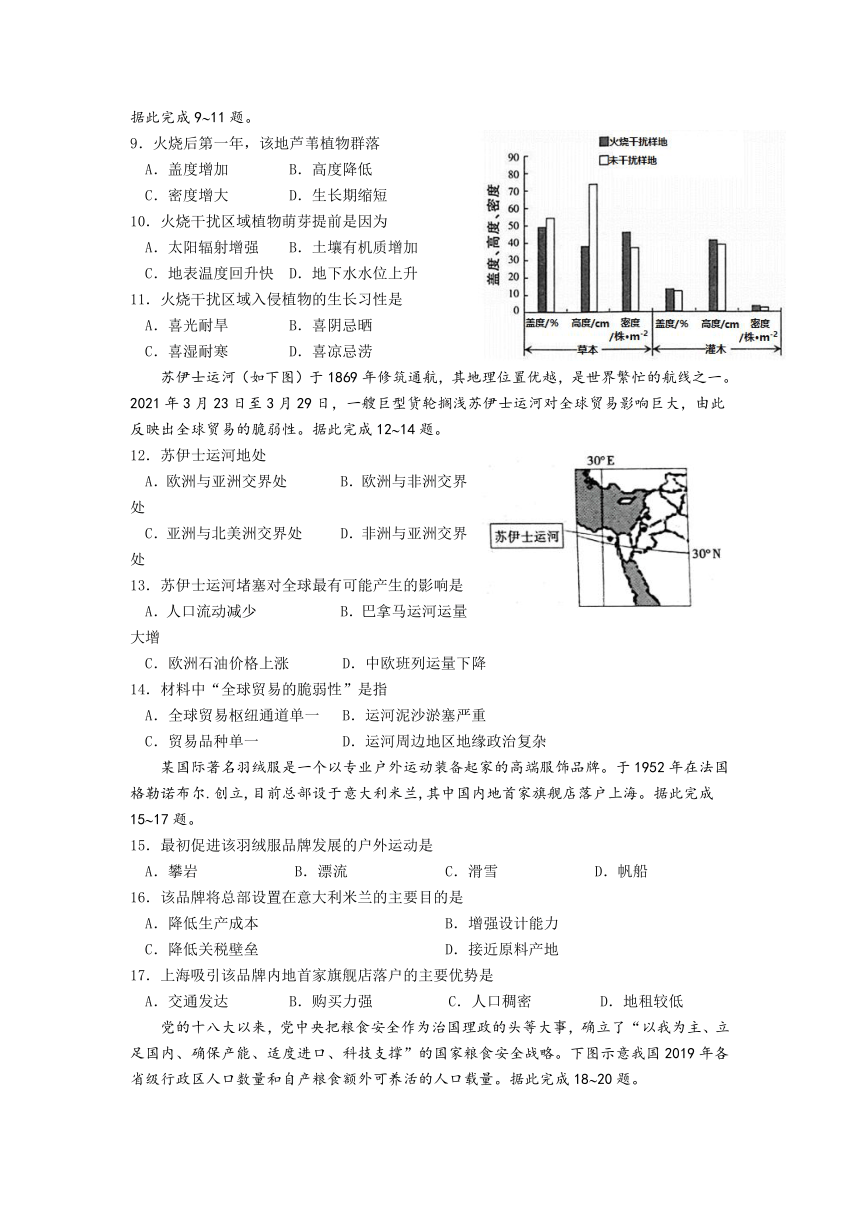 江苏省如东县2022届高三上学期重点校第一次联考 地理试题（Word版含答案）