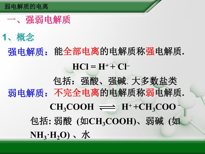 新人教版选修4高中化学第三章 第一节 弱电解质的电离(36张PPT)