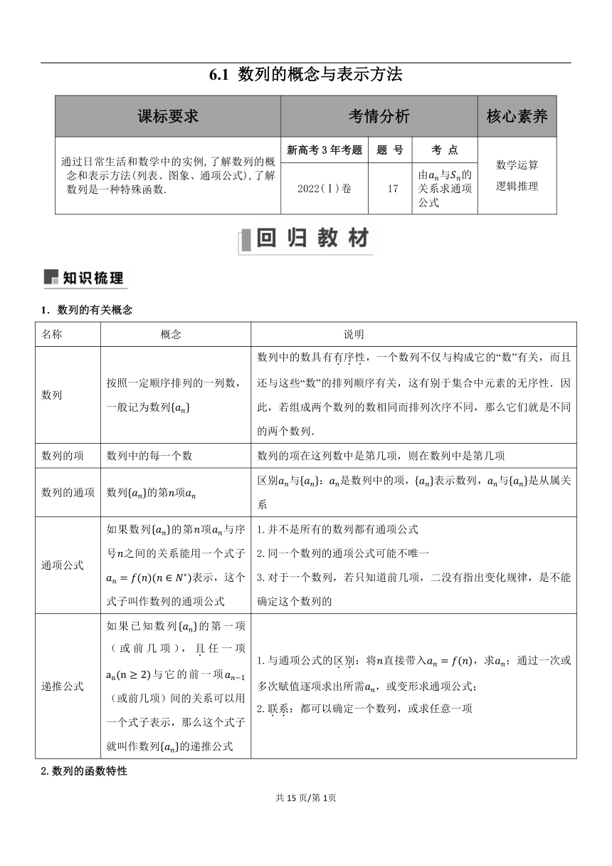 （教案讲义）2022-2023学年高三年级新高考数学一轮复习专题6.1数列的概念与表示方法