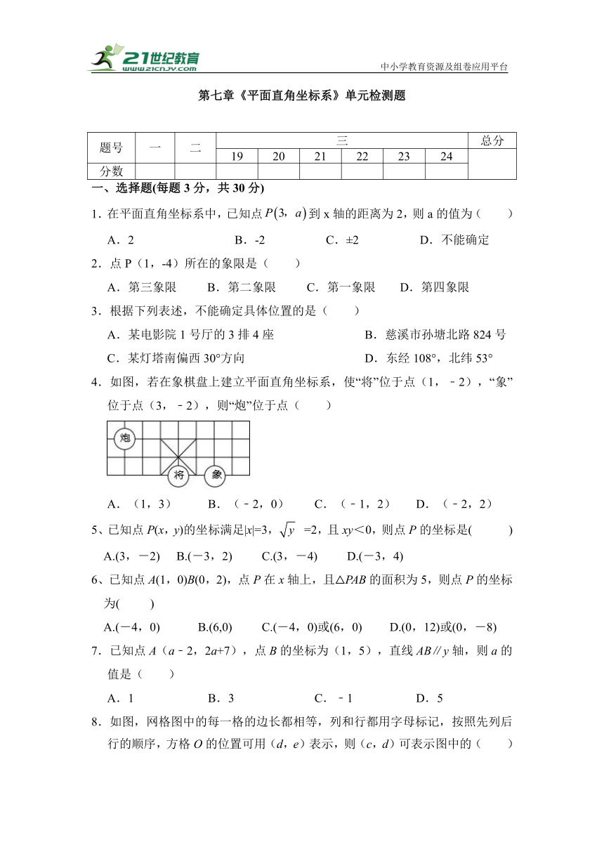第7章 平面直角坐标系单元同步检测试题 2023-2024学年人教版七年级数学下册