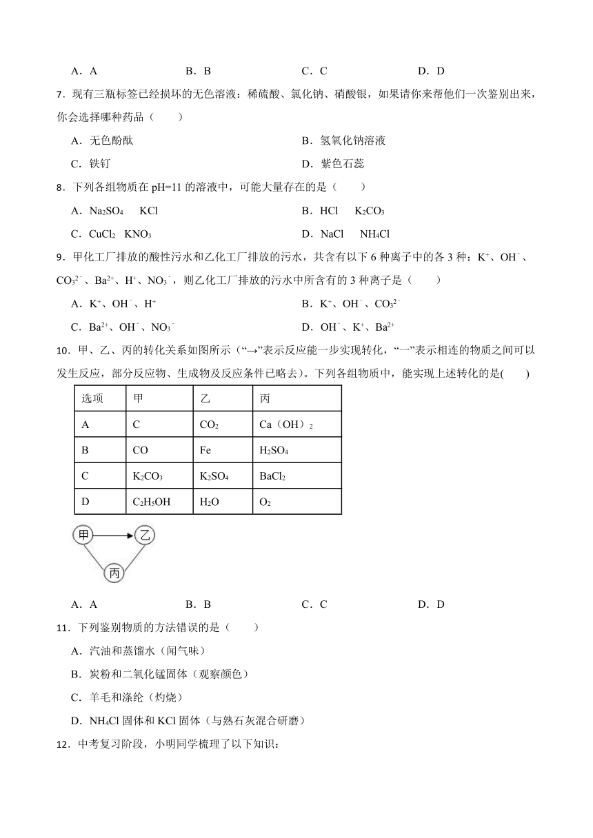 12.2 盐的性质 同步练习（含答案）2022-2023学年北京课改版九年级下册化学