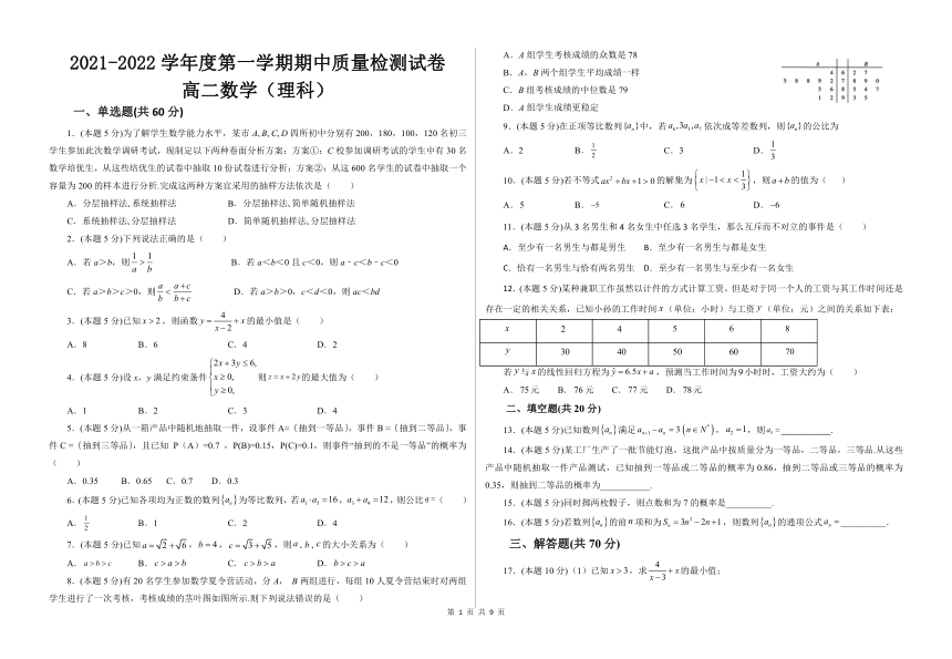 甘肃省武威第七中学2021-2022学年高二上学期期中考试数学（理）【Word+答案解析】