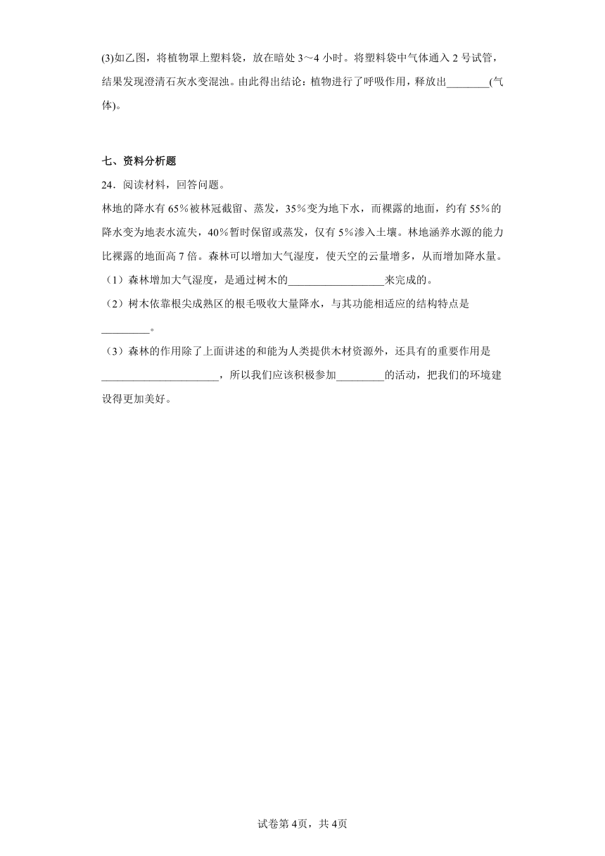 第三单元第六章爱护植被，绿化祖国训练题（含解析）人教版七年级生物上册