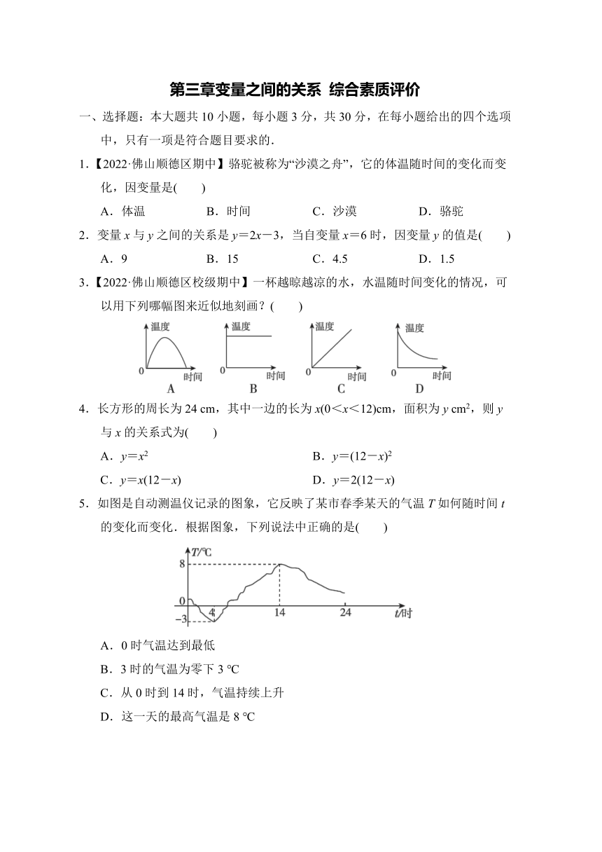 北师大版数学七年级下册第三章变量之间的关系 综合素质评价（含答案）