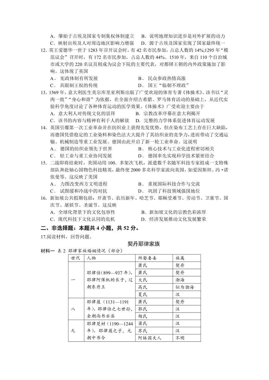 2023届广东省揭阳市高三下学期5月高考模拟考精选（一）历史试题（含答案）