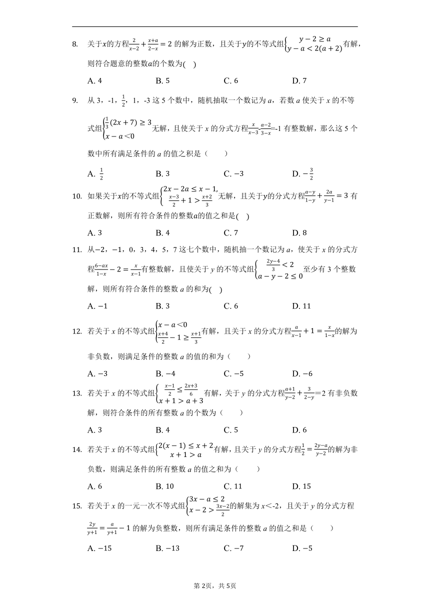 2022年重庆中考数学第2轮复习——微专题第11题分式方程与不等式训练1(含答案）