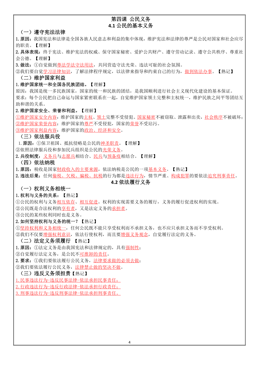 八下道德与法治全册知识清单