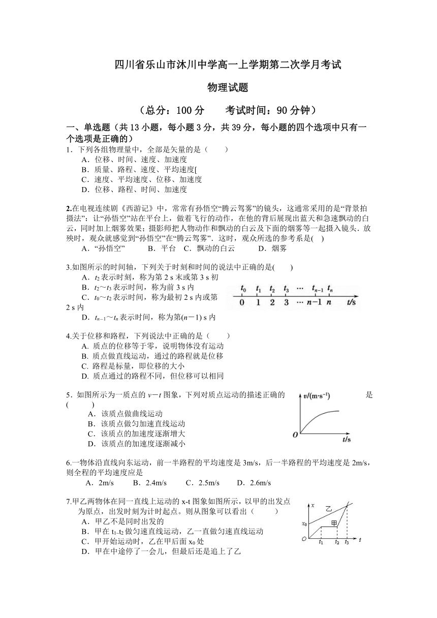 四川省乐山市沐川高级中学2020-2021学年高一上学期第二次月考（11月）物理试题 Word版含答案