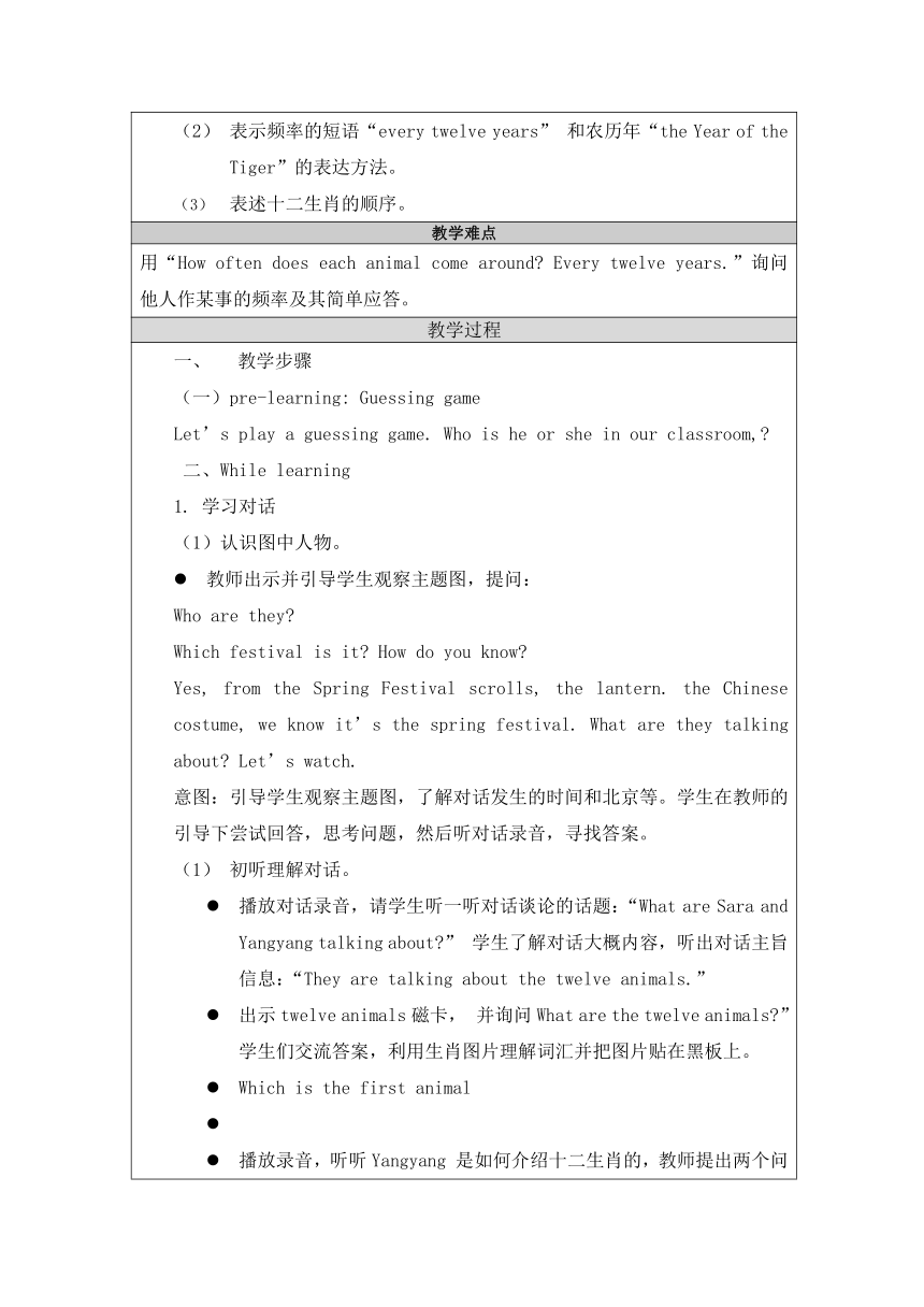 Unit7 What are the twelve animals？ Lesson23 表格式教案